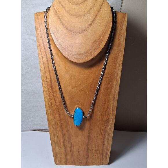 Tribal Reversible Sterling Silver Turquoise Necklace. 18" - 22" - Picture 1 of 9
